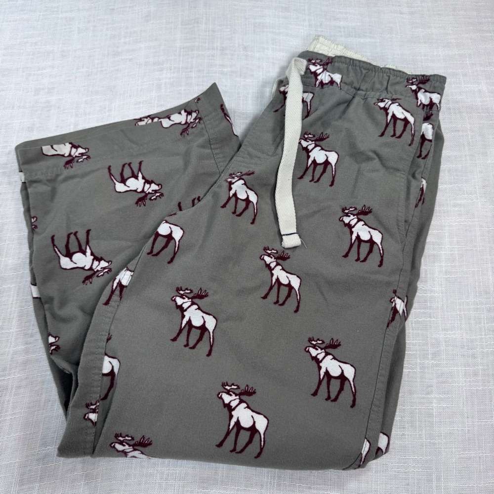 abercrombie Pajama Pants Youth XL Gray Moose AOP Cabin Cozy Flannel Sleepwear